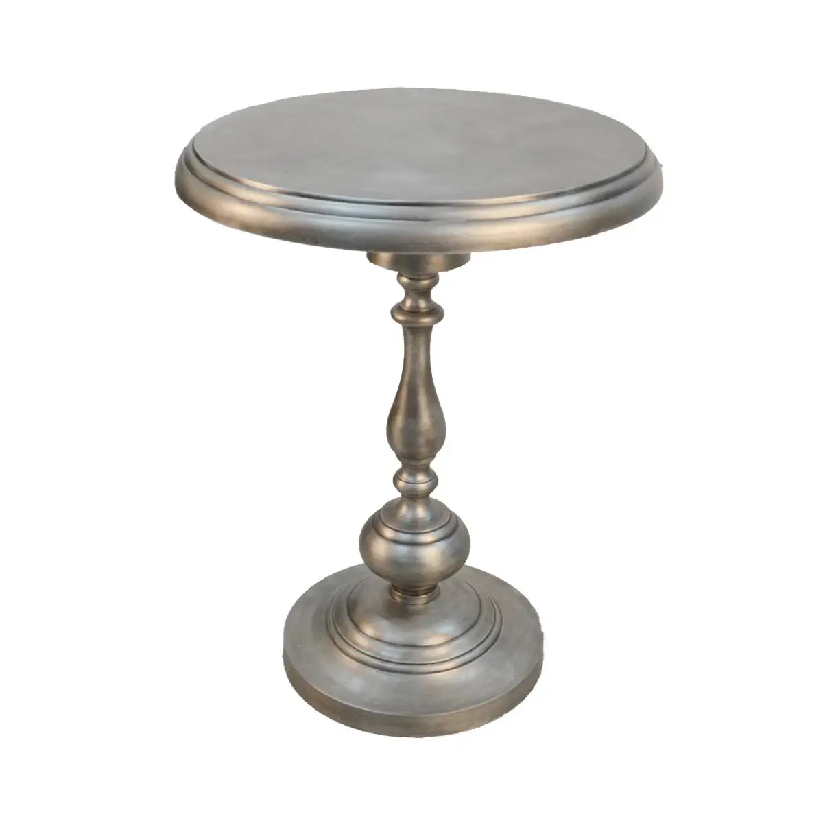 Carolina Cottage CF4218-AN Pearson Glam Hand-Forged Metal Pedestal Round Side Table - Antique Nickel-Silver Finish, 24x18.5x18.5 in, 14 lbs, Warm and Inviting, Assembly Required, Ideal for Bedside Use