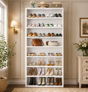 Homieasy 64.2" Tall Shoe Cabinet Storage, 9 Tiers Wooden Shoe Rack Organizer with Large Capacity (Holds 40-45 Pairs), Vertical Space Saving Design Shoe Storage Entryway for Closet, Shoe Organizer White