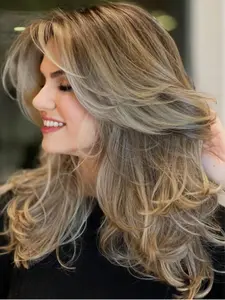 Light Mixed Color Gradual Eight-Pointed Hairline Long Curly Hair, Elegant Natural Silky Smooth Music Festival Hot Sell, Synthetic Material Wigs