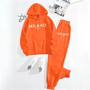 Women's Milano prints City print hoodie and drawstring track pants set, women's casual sportswear, long-sleeved hooded jacket and pants, suitable for autumn and winter, Women's , indoor and outdoor sportswear, sportswear set, casual sportswear.