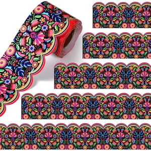 32.8 ft Mexican Bulletin Board Borders Spanish Bulletin Border Office Scalloped Trim for School Fiesta National Hispanic Heritage Month Party Decoration