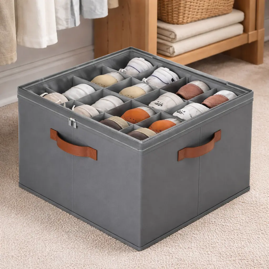 Large Capacity Shoe Storage Organizer for Closet, Holds 8-16 Pairs of Shoes, Adjustable Dividers & Clear PVC Lid for Easy Access, Foldable Fabric Shoe Storage Box with Reinforced Handles, Perfect for Bedroom, Entryway, Dorm Rooms, and More