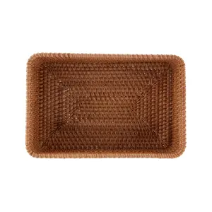 Rattan Bathroom Toiletry Organizer Basket, Handmade Rattan with Convenient Handles, 7.5"W x 3.6"H x 12"D, Brown Decor Decorative