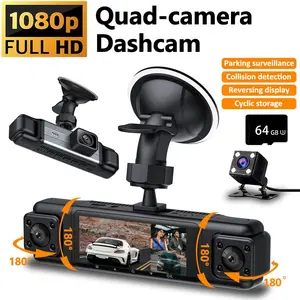 Dash Cam 4 Channel 360 Degree, Front Rear Left Right Inside Dash Camera for Cars, Family & Long Drive Use, WiFi Night Vision G-Sensor Loop Recording 64GB