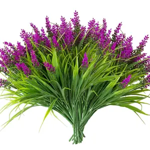 12 pieces of artificial plants - outdoor imitation lavender flowers - fake sage plastic green plants - garden plants - for porch, windows, and balcony hanging flower pots - indoor decoration - Artificial Flower Decorations