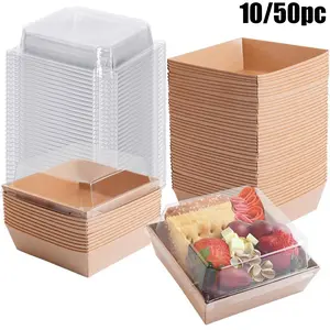 10/50pc Square Food Storage Boxes with Lid, Transparent Cover, Ideal for Strawberries, Cupcakes, Desserts, Perfect for Holidays