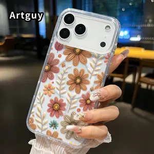 Magnetic Phone Case Supports Wireless Charging for iPhone 17 Pro Max 17 Air Features Floral Leaf Design Pattern Non-Yellowing Shockproof Soft Silicone Transparent Acrylic Large Hole Cover