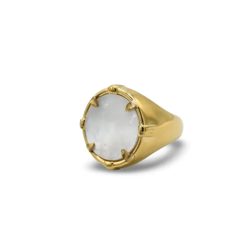 Mother Pearl Ring - Eye-Catching Medallion Design in Stainless Steel & Gold Plated Finish