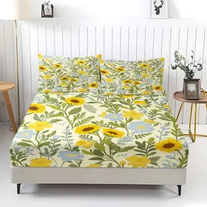 Retro Floral Print Fitted Sheet Set, Including 1 Sheet And 2 Pillowcases, Comfortable Bedding, Suitable For Bedroom And Guest Room, Floral Sheets