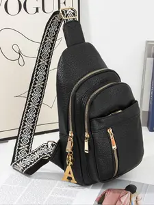 Women's Fashionable PU Leather, Casual Versatile High-quality Daily Commuting Bag with Letter Pendant, Trendy All-match Sling Bag, Casual Waist Bag for Daily Used, Belt Bag, Casual Bum Bag, Crossbody Belt Bag