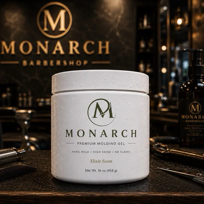 Monarch Premium Molding Gel for Hair Styling - Elixir Scent, Hard Hold, High Shine, No Flakes, 16 oz (454 g)