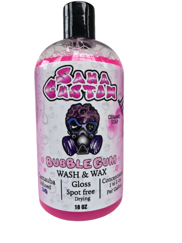 3 bottles Saka Custom Bubble Gum Wash & Wax Ceramic Soap SiO₂ Carnauba Infused Spot-Free Gloss-Enhancing Formula for All Surfaces