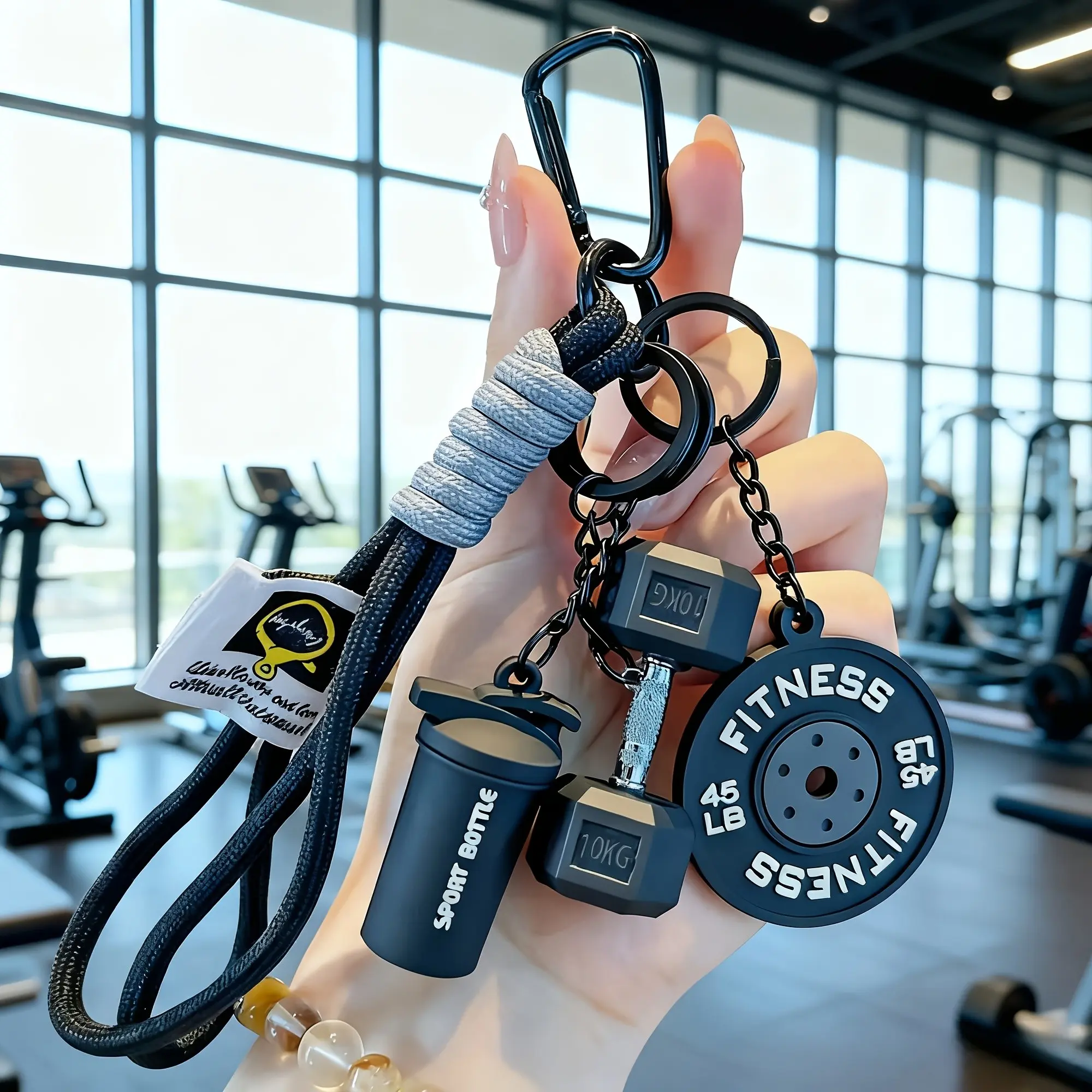 Gym Keychain Set for Fitness Lovers (4 Pcs Set) - Handmade Dumbbell & Kettlebell Charms on Rope, Symbolic Gift for Gym Motivation & Workout Milestones, Handcrafted Keychain Keychain Accessories