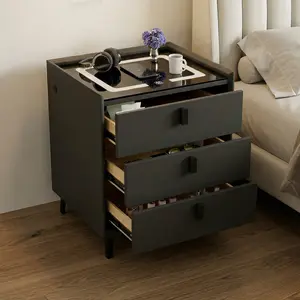 Smart Bedside Table with Wireless Charging, Charging Dock, and 2 USB Ports,Bedroom Nightstand with Adjustable LED Light, 110 lb Weight Capacity,Suitable for Bedroom/Living Room