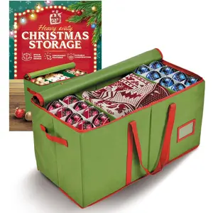 Christmas Ornament Storage - Christmas Storage Container  for  Decorations and Ornament Storage Box - Fits 128  Ornaments - -Proof Fabric