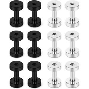 6 Pairs Surgical Steel Ear Gauges Screw Plugs Tunnel Earlobe Expander Stretcher Piercing Jewelry Kit for Women Men 14G-6G