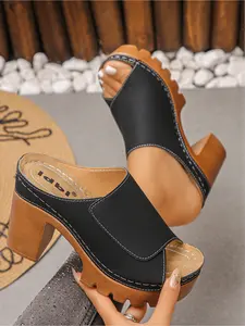 2026 Summer New Chunky Heel High Heel Sandals for Women, Platform Mule Slides, Retro Open Toe Slippers