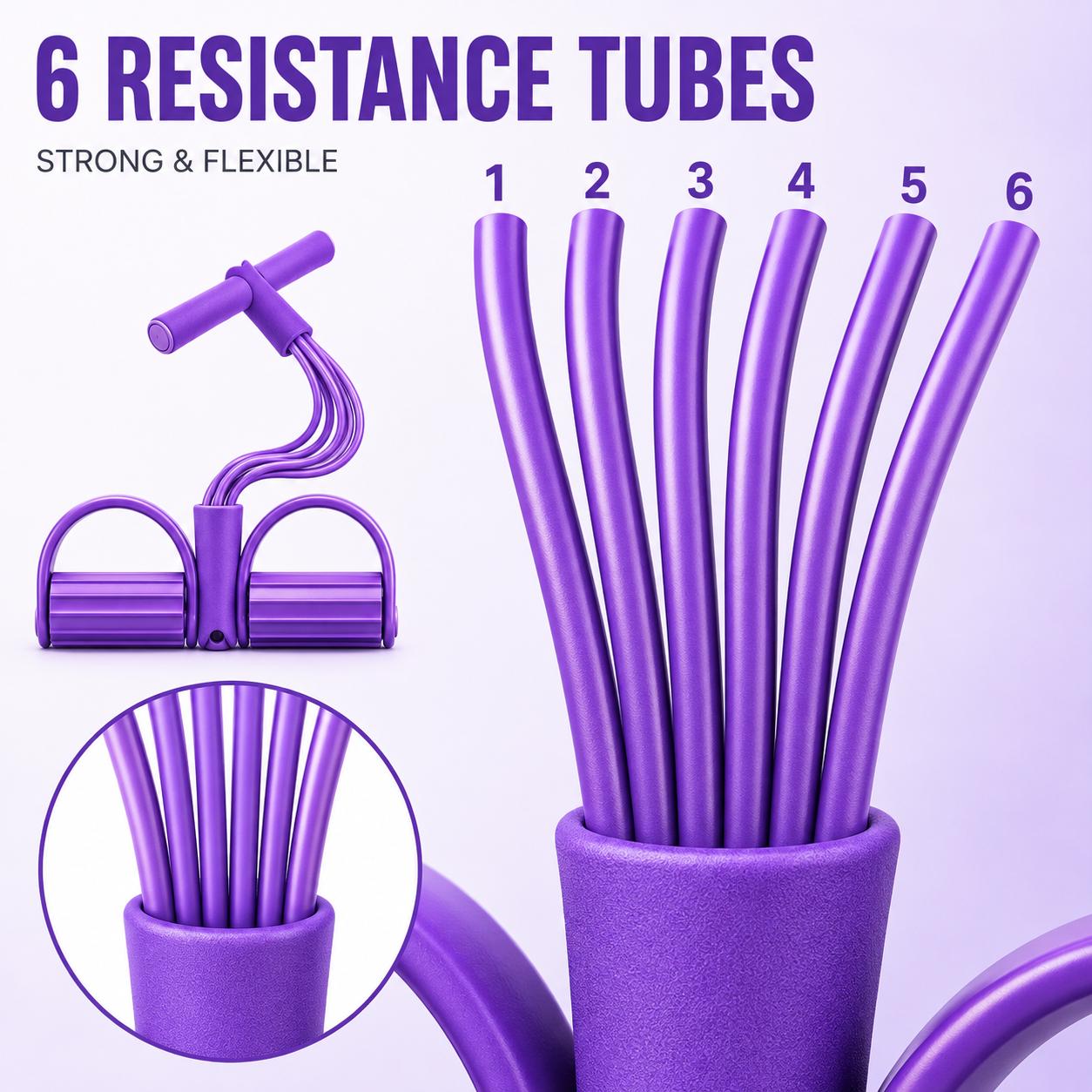 6-Tube Pedal Resistance Band Set with Jump Rope, Non-Slip Handles & Foot Pedals, Portable Elastic Pull Rope Fitness Equipment for Home Gym Workouts