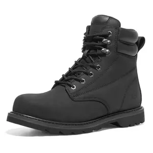 NINGO Steel Toe Work Boots for Men, Waterproof Comfortable Leather Industrial & Construction Boots, Oil & Slip Resistance Safety Shoes with EH Protection, for Outdoor Factories Warehouses Farms