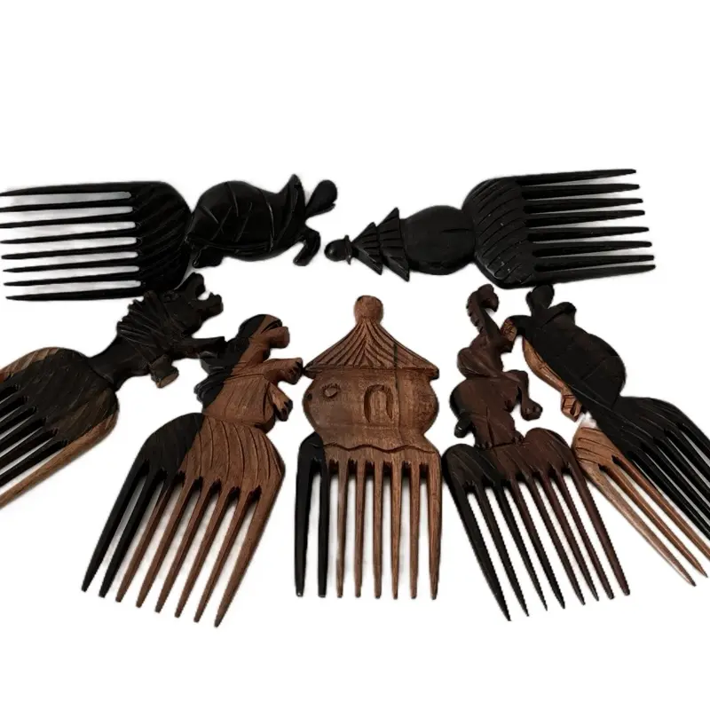 African Wooden Combs - Handcrafted Unique Designs for Stylish Hair Styling Hair Crimper Brush