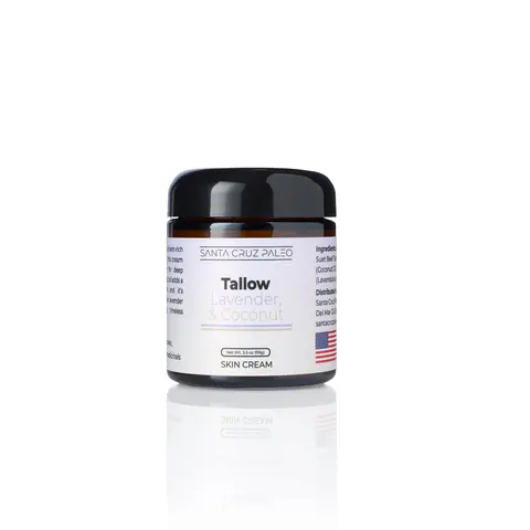 Santa Cruz Paleo Beef Tallow, Lavender, and Coconut Moisturizer - Grass Fed Beef Tallow Face & Body Moisturizer for Deep Hydration - Safe for Sensitive Skin, Organic, Non-Comedogenic (3.5 oz)