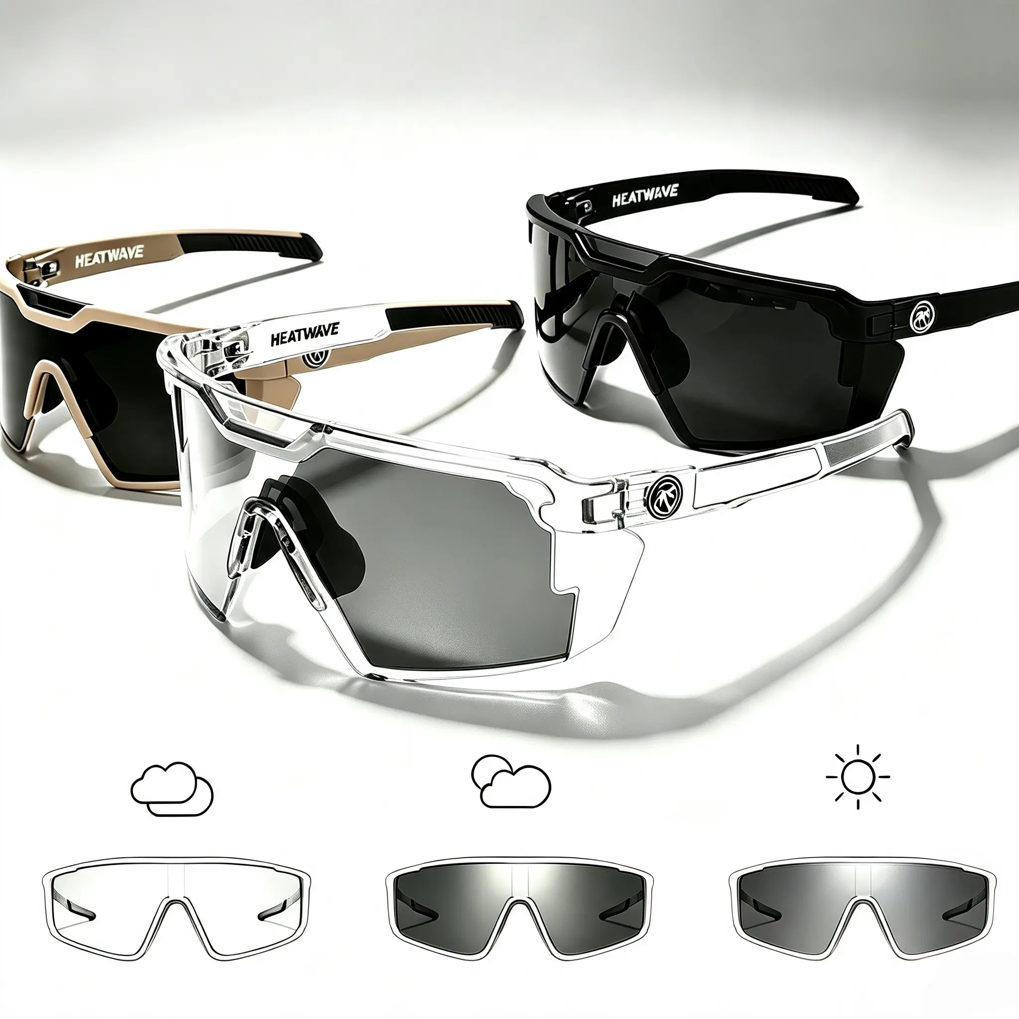 UV400 Photochromic Sports Sunglasses for Men Women, ANSI Z87+ Certified Clear Frame Transition Auto-Tinting Cycling Glasses