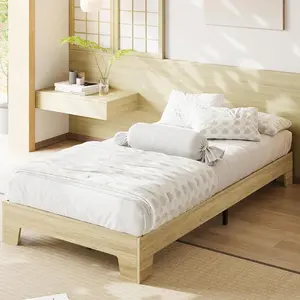 Natural Oak Twin Bed Frame, Wooden Platform Bed Frame, Minimalist Bed with Wood Slats Support, Underbed Space for Storage, No Box Spring Required, Noise-Free, Easy Assembly