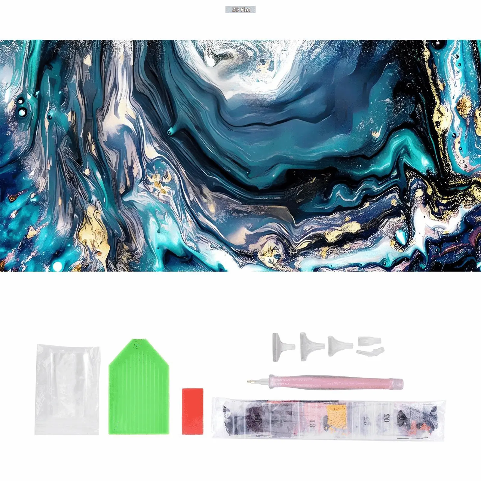 5D Full Round Drill Blue Fluid Diamond Painting Kit, 80x40cm DIY Craft Kit with Diamond Art Supplies, Needlework Tools for Home Decor (Toys & Hobbies)