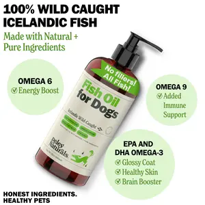 Deley Icelandic Wild-Caught Omega 3 Fish Oil for Dogs 16 oz Pump - 800 EPA & 525 DHA per TSP, BPA-Free, Supports Skin and Coat Health