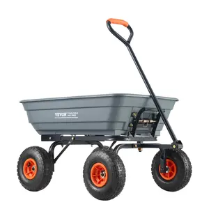 VEVOR Garden Cart, Durable Poly Dump Cart with Simple Assembly Steel Framework, Versatile Dump Cart with Dual-Function Handle, Handy Wheelbarrow with 600 lbs Load Capacity, 10 inch Wheels