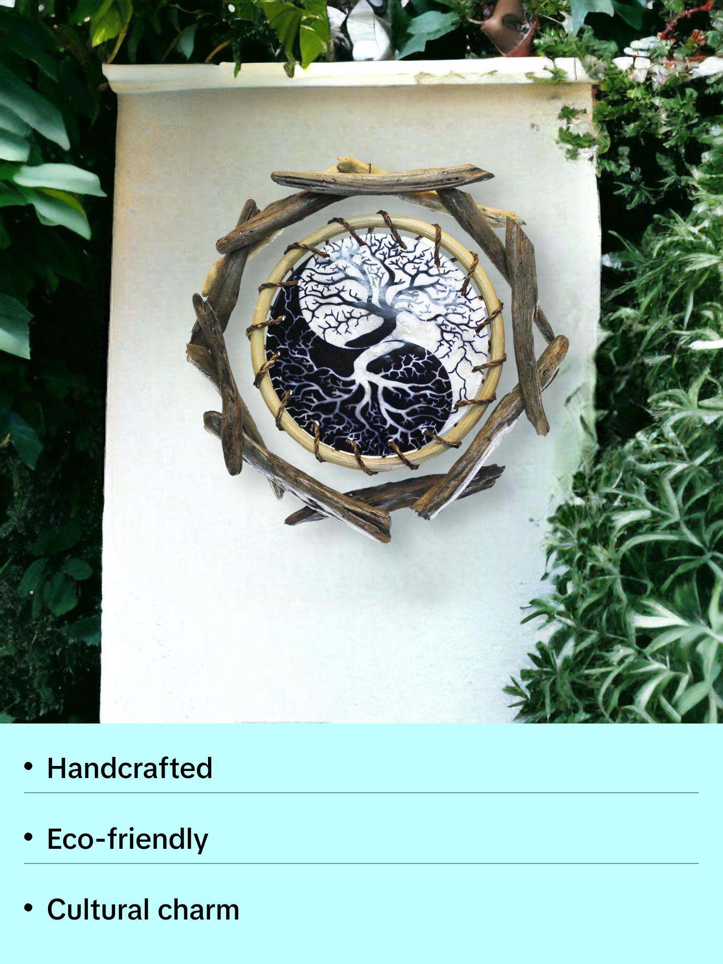 YIN-YANG TREE OF LIFE - Driftwood Rattan Capiz Laminated Wall Decor