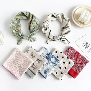 Cotton scarves women's small square scarf summer new scarf fashion Joker digital printing cotton and linen scarf.