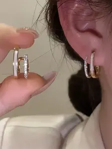 1 Pair Elegant Cubic Zirconia & Faux Pearl Stud Earrings For Women For Valentine's Day Wedding Gift