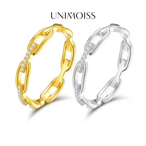 UniMoiss 14K Gold Plated Moissanite Waterproof Hip Hop Unisex Chained Ring Silver-Plated Copper Ring Silver-Plated Jewelry Perfect Birthday Engagement Wedding Anniversary Gift for Men Women