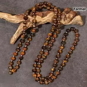 Extra Long 120 Cm (47.24 Inches) Bohemian Tiger Eye Bead Necklace for Women - Features Elegant Brown And Amber Layered Beads, Perfect for Both Everyday Wear And Formal Events, Including Birthdays, Anniversaries, And Special Occasion Luxury Gifts