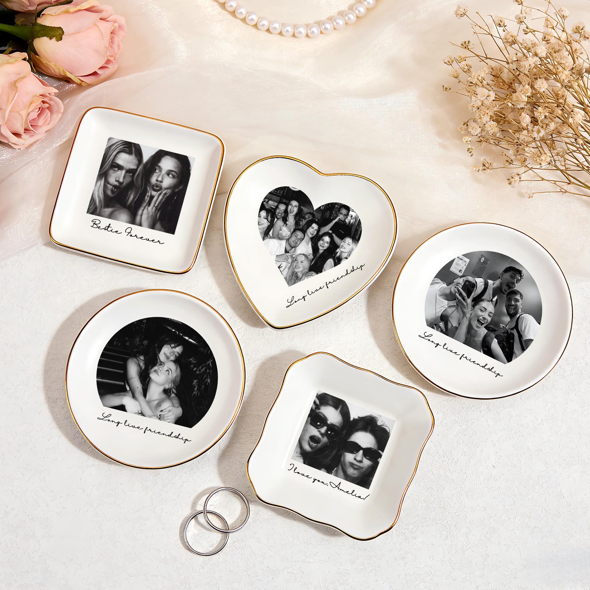 Personalised Bestie Photo Trinket Dish, Custom Jewelry Ring Dish, Bridesmaid Proposal, Ceramic Trinket Tray for Best Friend, Wedding Gift, Boyfriend Birthday ift