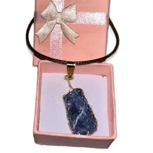 Raw Sodalite Pendant in Gift Box with Ribbon - Elegant and Simple Design