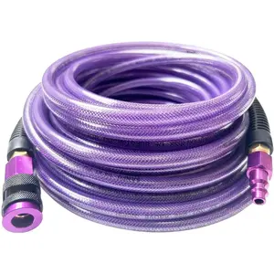 (PU) Polyurethane Reinforced 1/4ID(6.3 x 9.8mm) x 50ft, Air Hose, Lightweight, Professional with 1/4-Inch Swivel Solid  Quick Coupler and Plug, (50)