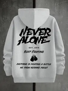 Men's Casual Loose Knitted Hooded Sweatshirt with Letter Print, Fleece Lined Pullover for Fall & Winter, Comfortable and Stylish Top