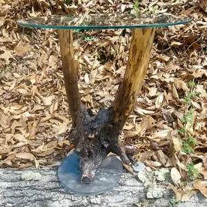 Rustic Glass Top End Table – One-of-a-Kind Sculptural Wood Furniture with Resin Base – Handmade Organic Modern Accent Table by Toad McCroaks