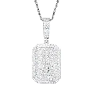【#P648】UCCIYO 18K Gold-Plated Square Ring with Dollar Motif and Lab-Grown Moissanite S925 Sterling Silver Synthetic Moissanite Pendant Necklace Symbol Tag Pendant for Women Men Hip Hop Jewelry Gift summerwins