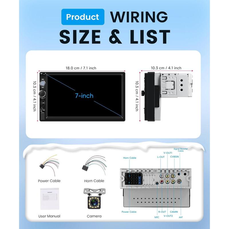 Single Din 7'' Car Stereo Wireless Carplay Touch Screen with Android Auto YouTube Video Bluetooth Mirror Link FM/EQ USB/AUX/TF/SWC/MIC Car Audio Receiver Backup Camera