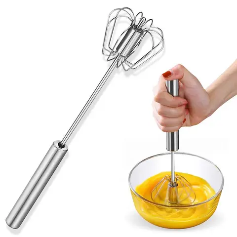 Stainless Steel Push Egg Beater Whisk - Kitchen Utensil with 1-Click Open, Turbo Design, Instant Mix, Egg Shaper, Mix Milk & Cream, Dishwasher Safe, Easy to Clean, Tidy Storage Essential
