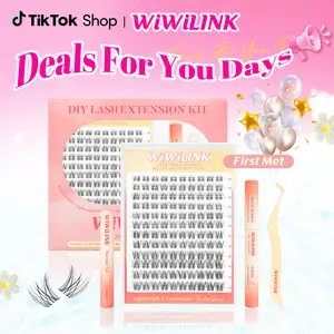 WiWiLINK First Met Universal Lashes, Cluster Lashes C D Curl, DIY Lash Extension Kit and Lash Clusters, 8-14mm with Bond, Seal, and Remover - Ultra-Thin Transparent Bands