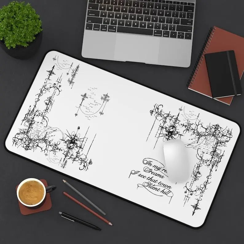 Silent Hill Ornate Victorian Script Desk Mat | Gothic Floral Scroll Mousepad