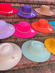 Round Wide Brim Fedora Hat-Pearl