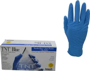 Ansell Size L, 5 mil, Industrial Grade, Powder Free Nitrile Disposable Gloves 9-1/2" Long, Blue, Textured Beaded Rolled Cuffs, FDA Approved, Static Dissipative, Ambidextrous 92-675-L