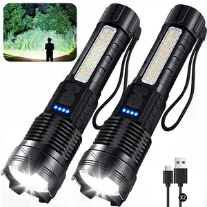 Flashlight High Lumens Rechargeable 2 Pack, 90000 Lumen Super Bright Led Flashlights with 7 Light Modes, IPX6 Waterproof, Powerful Handheld Flash Light for Camping Home Emergencies