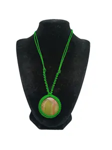 Handmade Macrame Necklace with Natural Green Stone