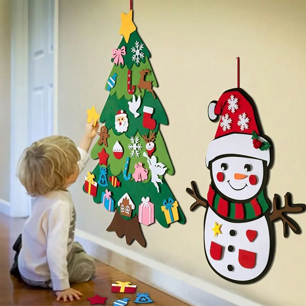 DIY Felt Christmas Tree & Snowman Advent Calendar Kit, Holiday Home Decor Craft Set, Family Interactive Xmas Decoration Ornaments, Festive Atmosphere